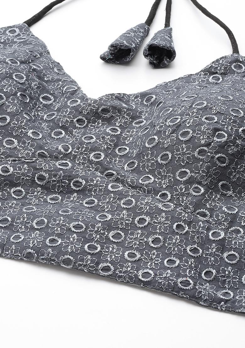 Grey Embroidery Georgette Blouse - Indya