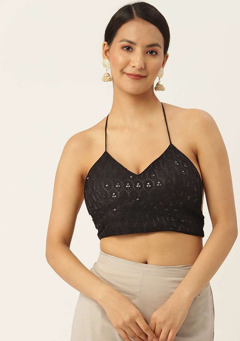 Black Embroidery Georgette Blouse - Indya