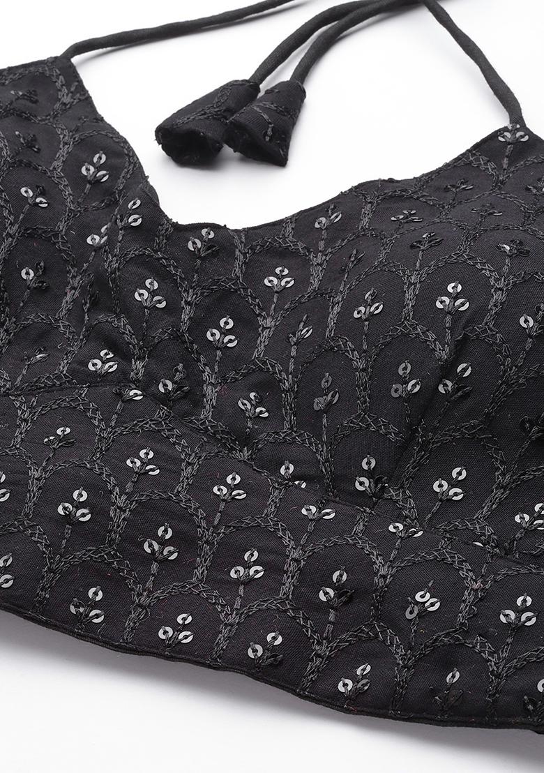 Black Embroidery Georgette Blouse - Indya