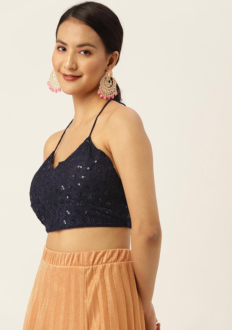 Blue Embroidery Georgette Blouse - Indya