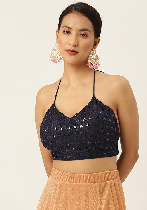 Blue Embroidery Georgette Blouse