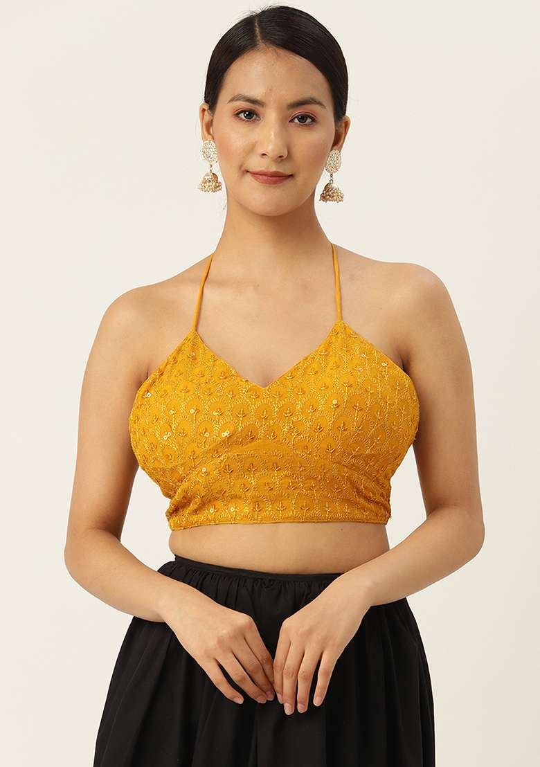 Yellow Embroidery Georgette Blouse - Indya