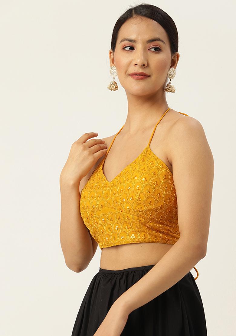 Yellow Embroidery Georgette Blouse - Indya