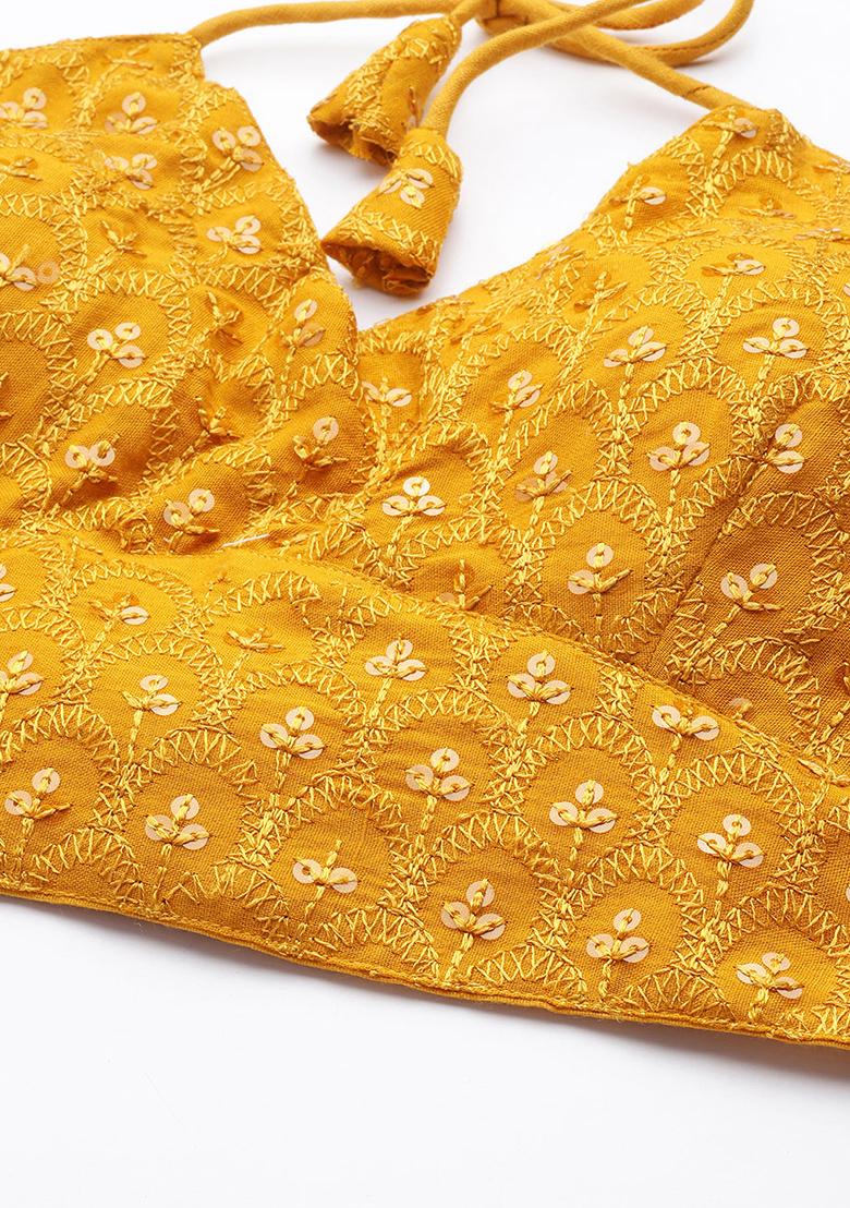 Yellow Embroidery Georgette Blouse - Indya