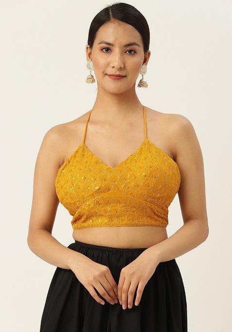 Yellow Embroidery Georgette Blouse