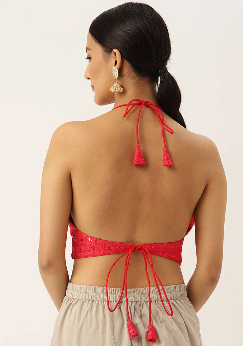 Red Embroidery Georgette Blouse - Indya