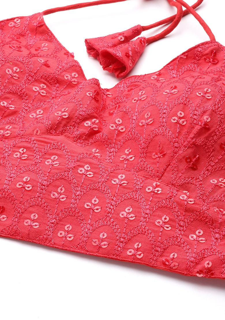 Red Embroidery Georgette Blouse - Indya