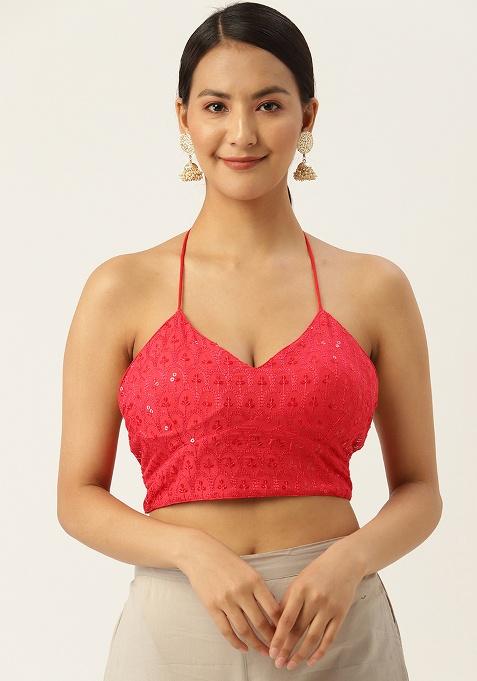 Red Embroidery Georgette Blouse