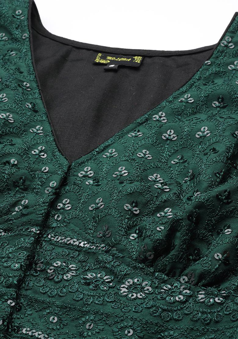 Green Embroidery Georgette Blouse - Indya