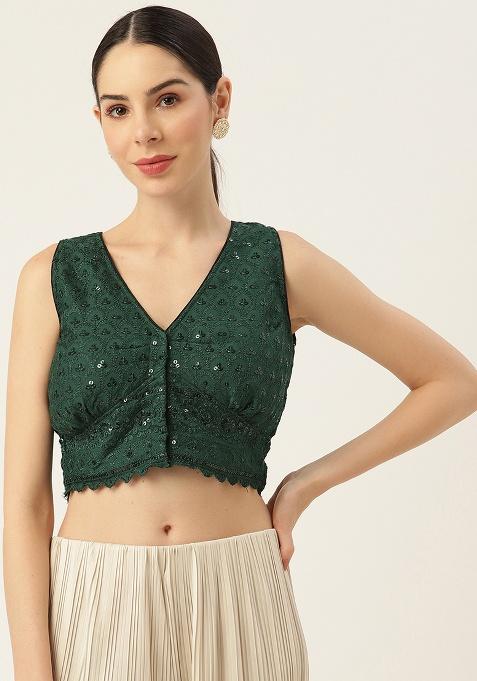 Green Embroidery Georgette Blouse