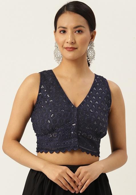 Blue Embroidery Georgette Blouse