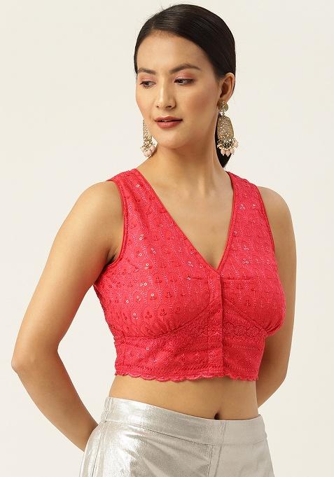 Red Embroidery Georgette Blouse