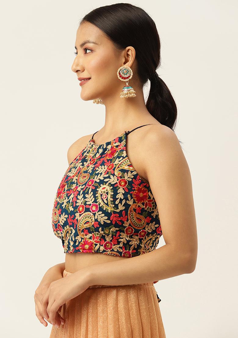 Multicolor Embroidery Georgette Blouse - Indya