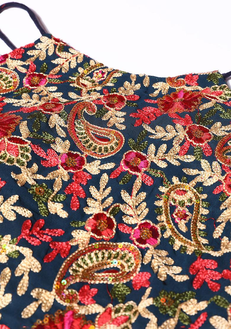 Multicolor Embroidery Georgette Blouse - Indya