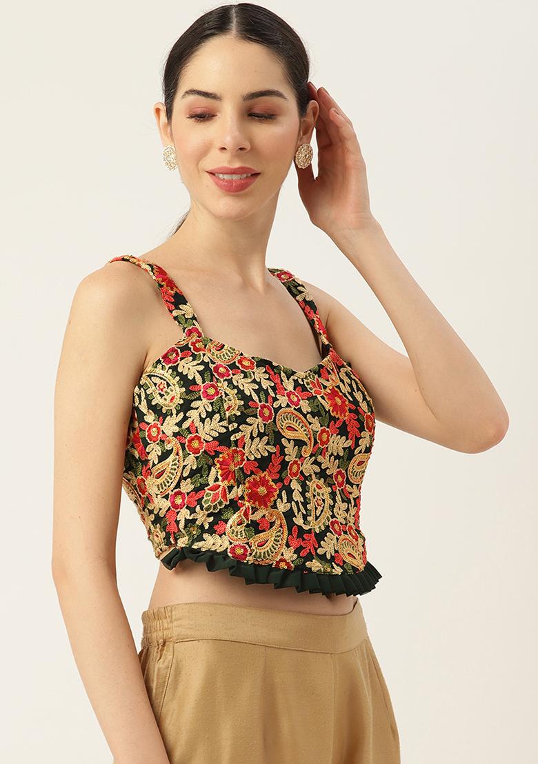 Multicolor Embroidery Georgette Blouse - Indya