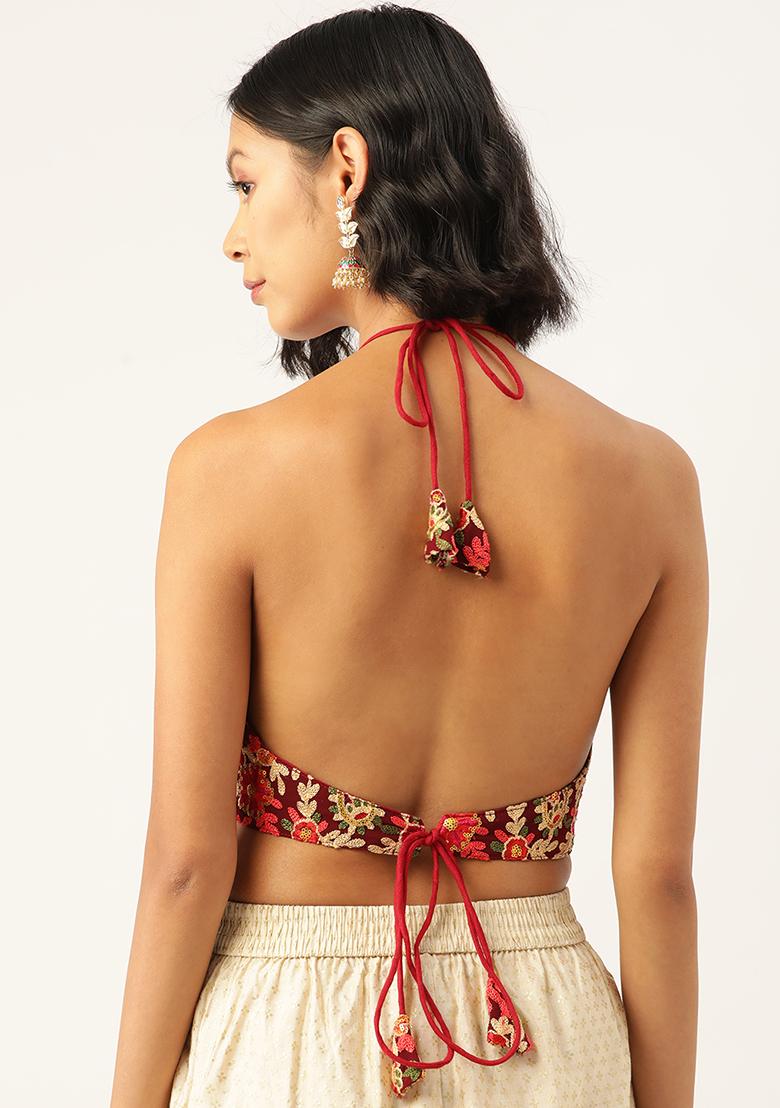 Red Embroidery Georgette Blouse - Indya