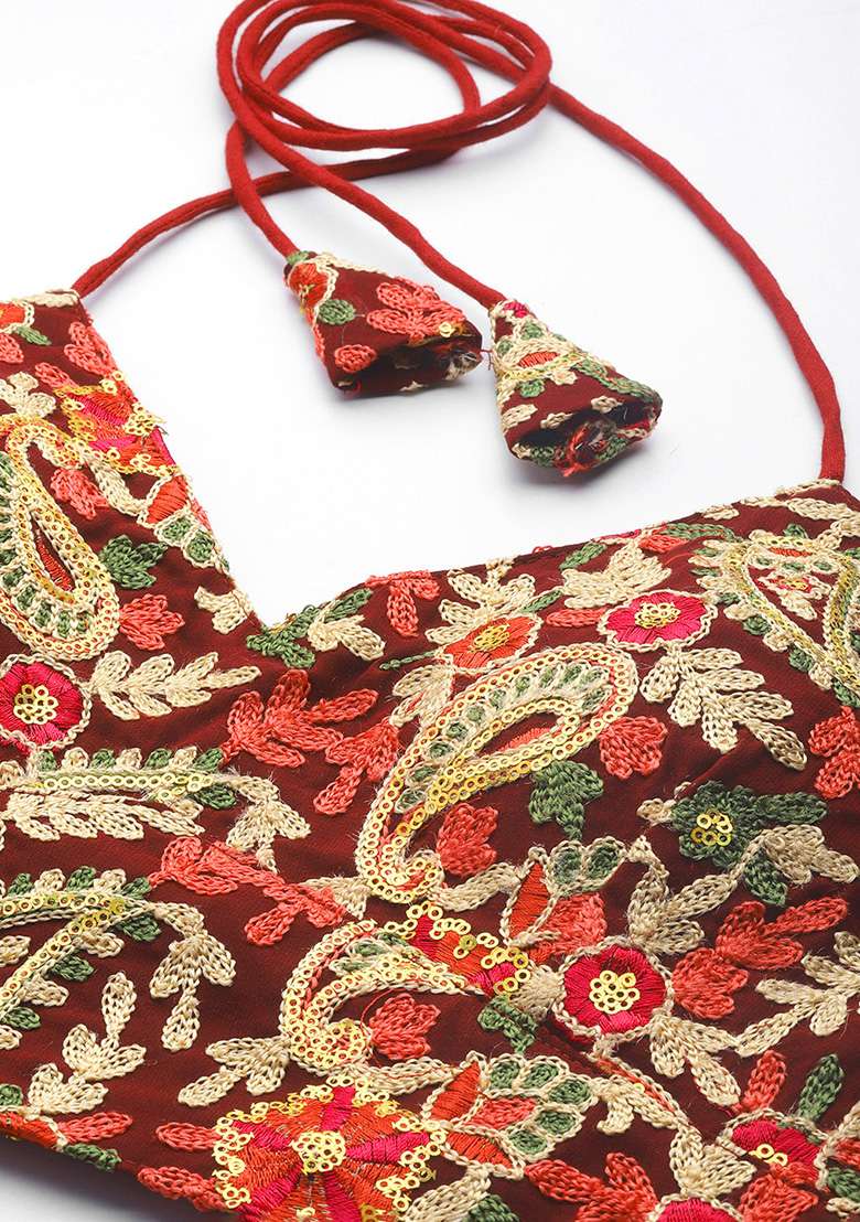 Red Embroidery Georgette Blouse - Indya