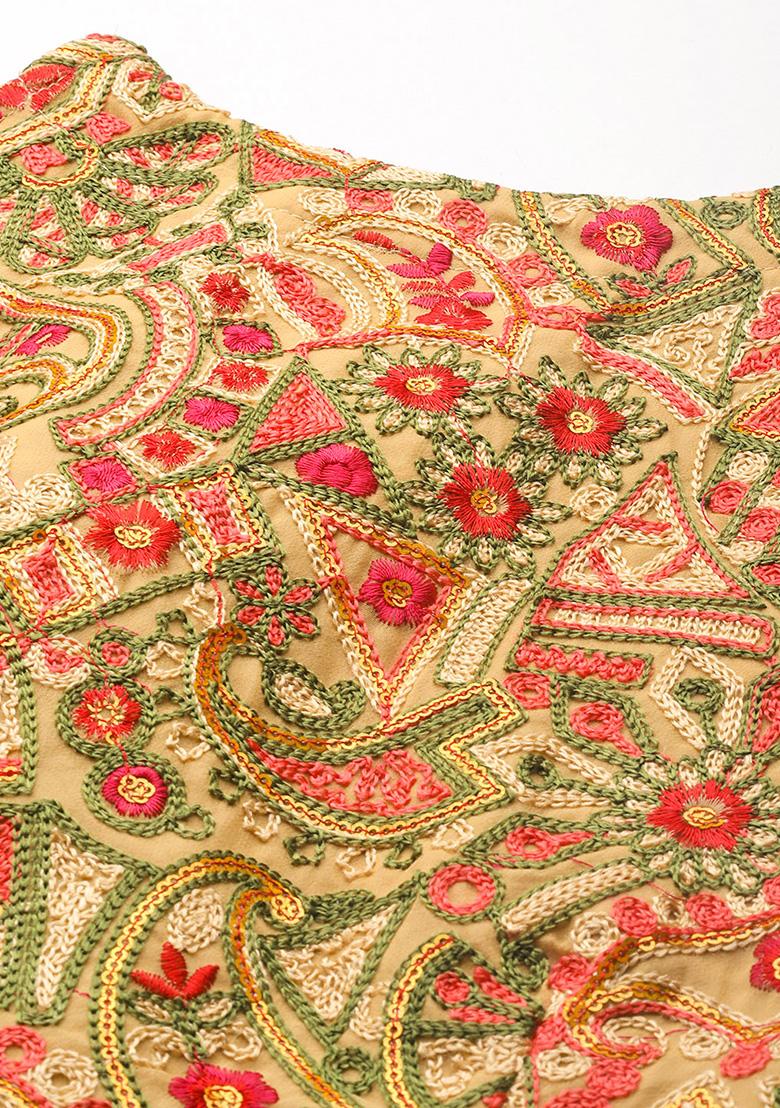 Multicolor Embroidery Georgette Blouse - Indya