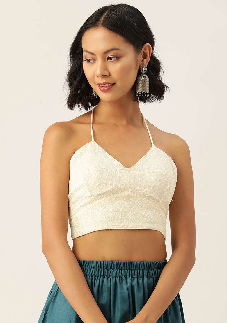 White Embroidery Georgette Blouse - Indya