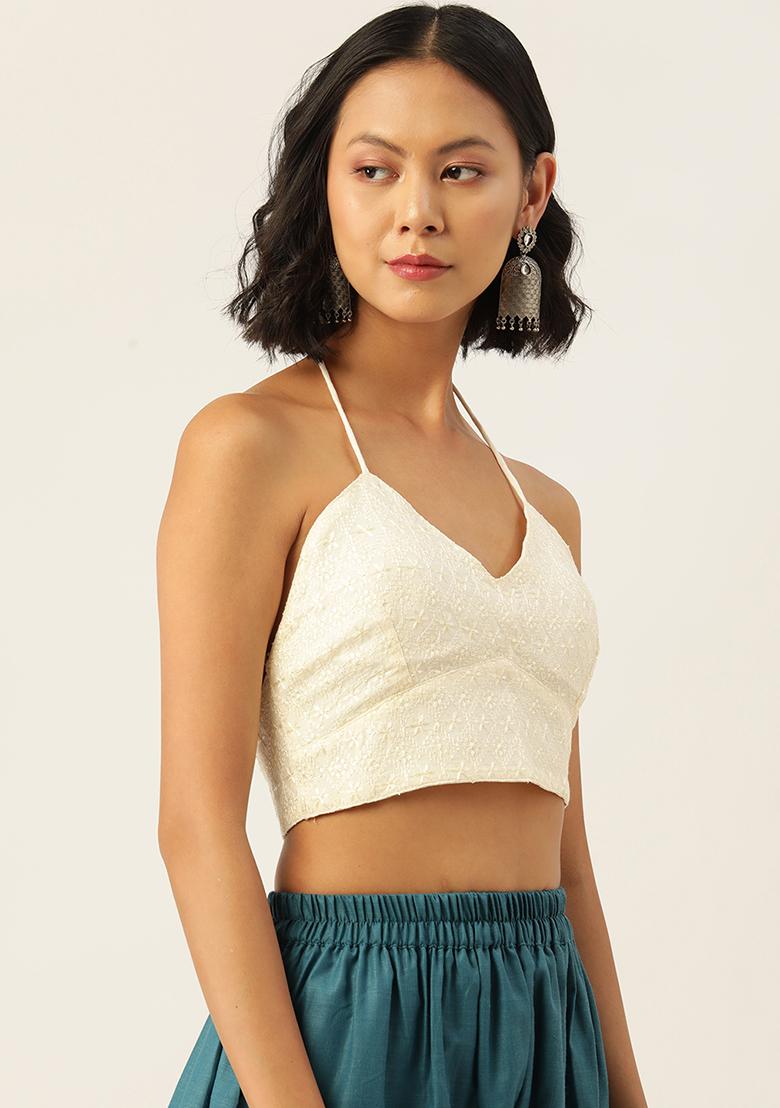 White Embroidery Georgette Blouse - Indya