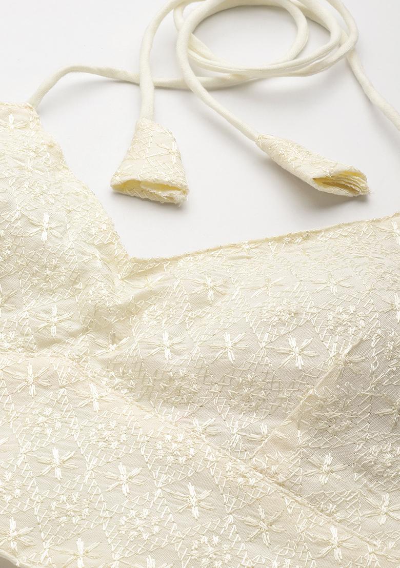 White Embroidery Georgette Blouse - Indya