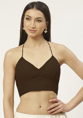Brown Solid Cotton Blouse