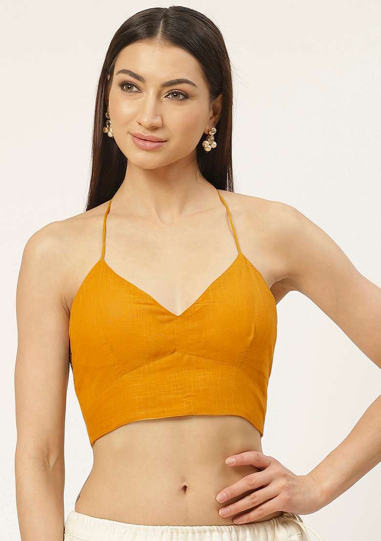 Yellow Solid Cotton Blouse - Indya