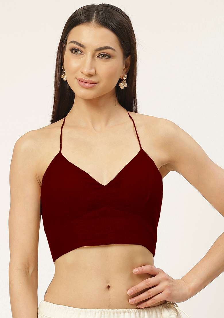 Maroon Solid Cotton Blouse - Indya