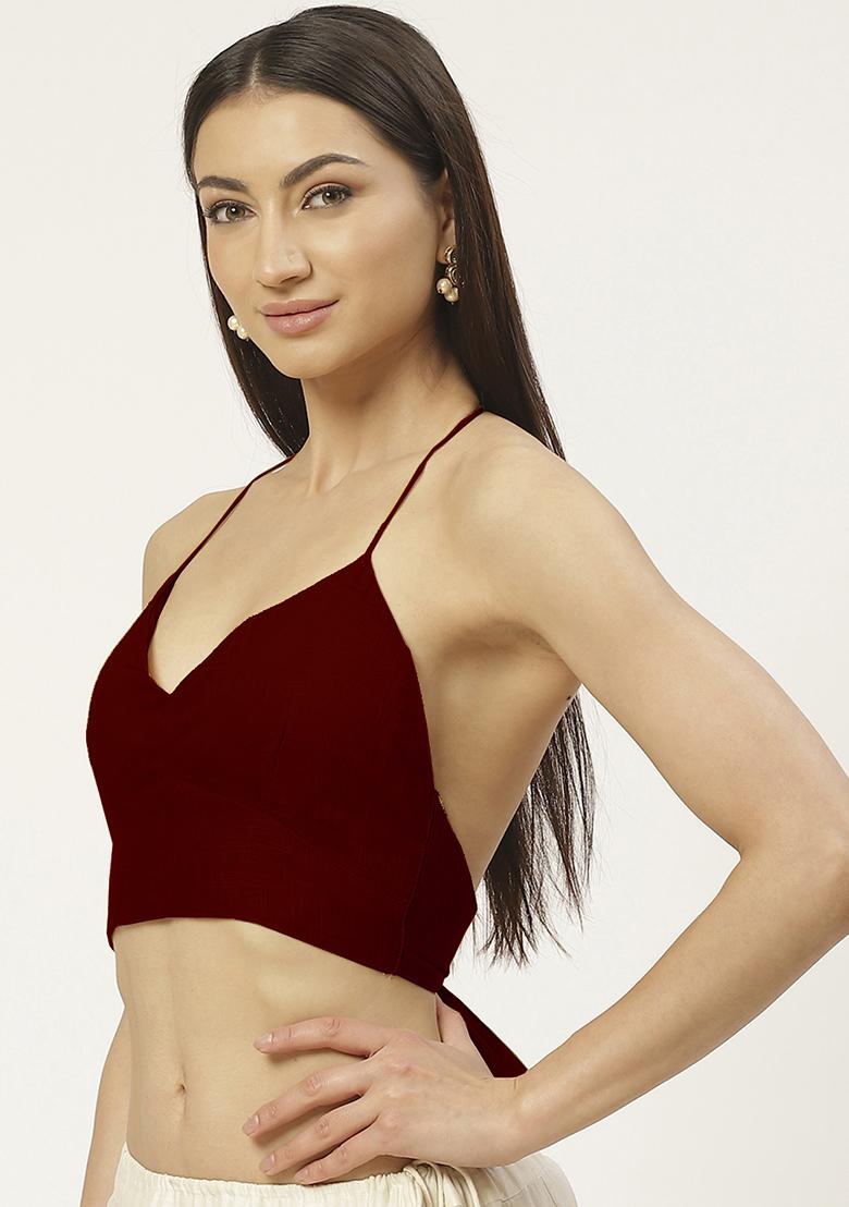 Maroon Solid Cotton Blouse - Indya