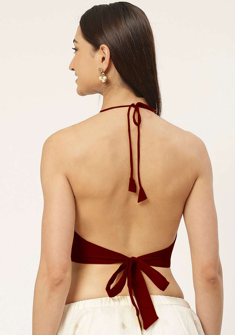 Maroon Solid Cotton Blouse - Indya