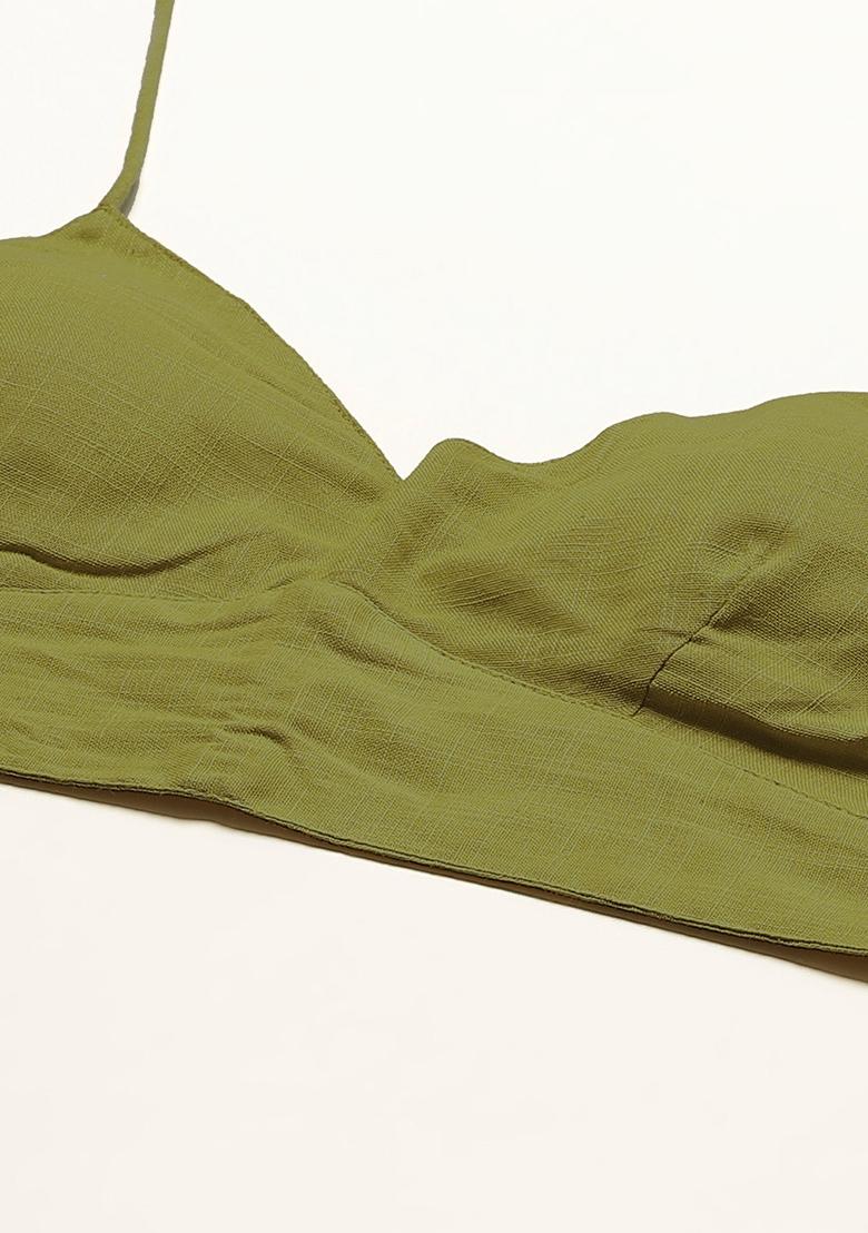 Olive Solid Cotton Blouse - Indya