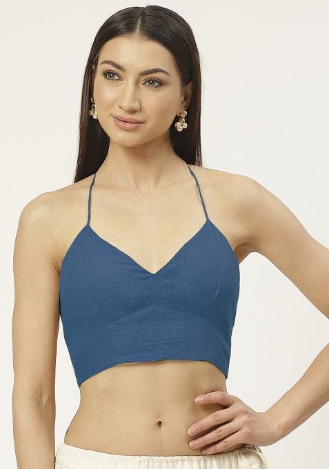 Teal Solid Cotton Blouse