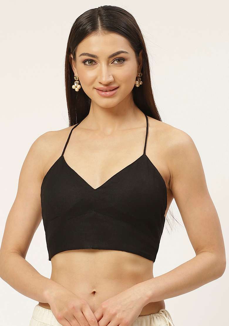 Black Solid Cotton Blouse - Indya