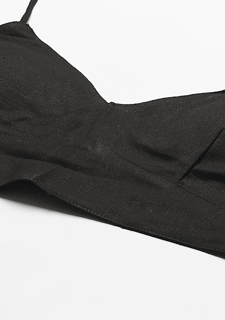 Black Solid Cotton Blouse - Indya