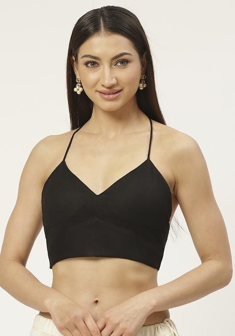 Black Solid Cotton Blouse