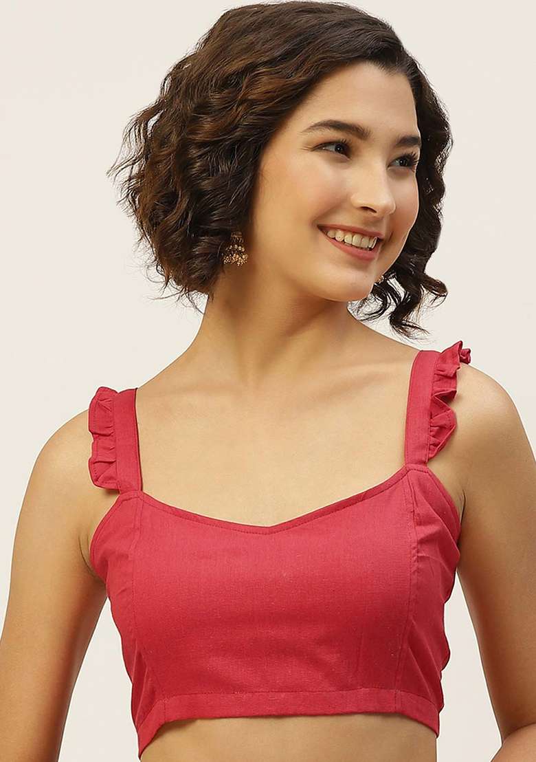 Red Solid Cotton Blouse - Indya