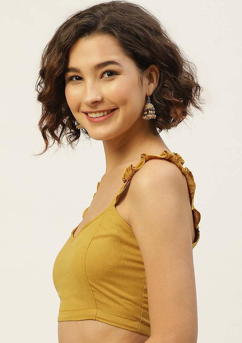 Mustard Solid Cotton Blouse - Indya