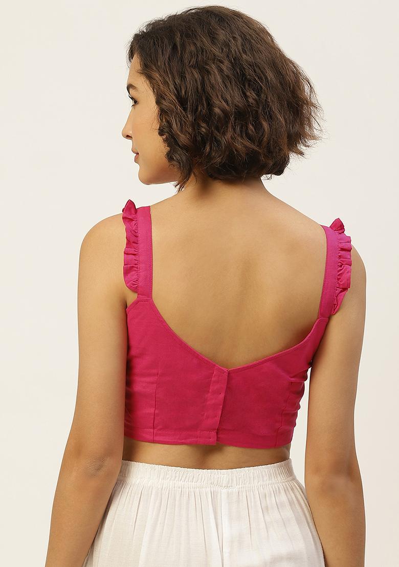 Pink Solid Cotton Blouse - Indya