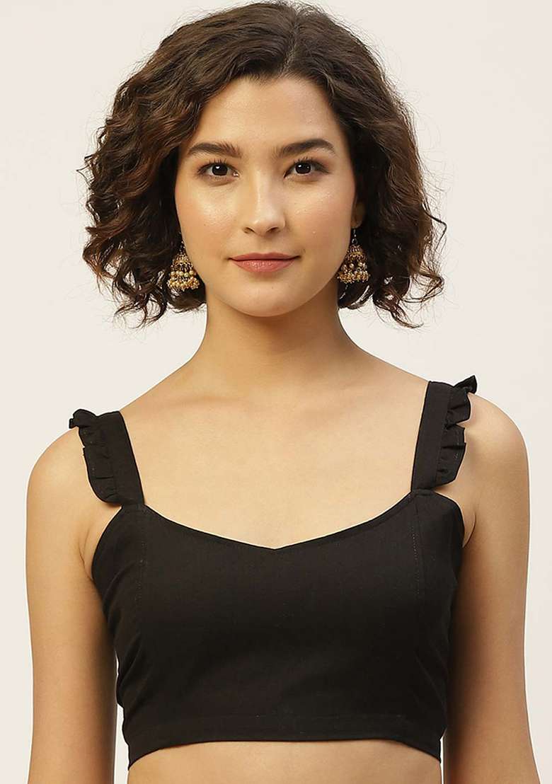 Black Solid Cotton Blouse - Indya