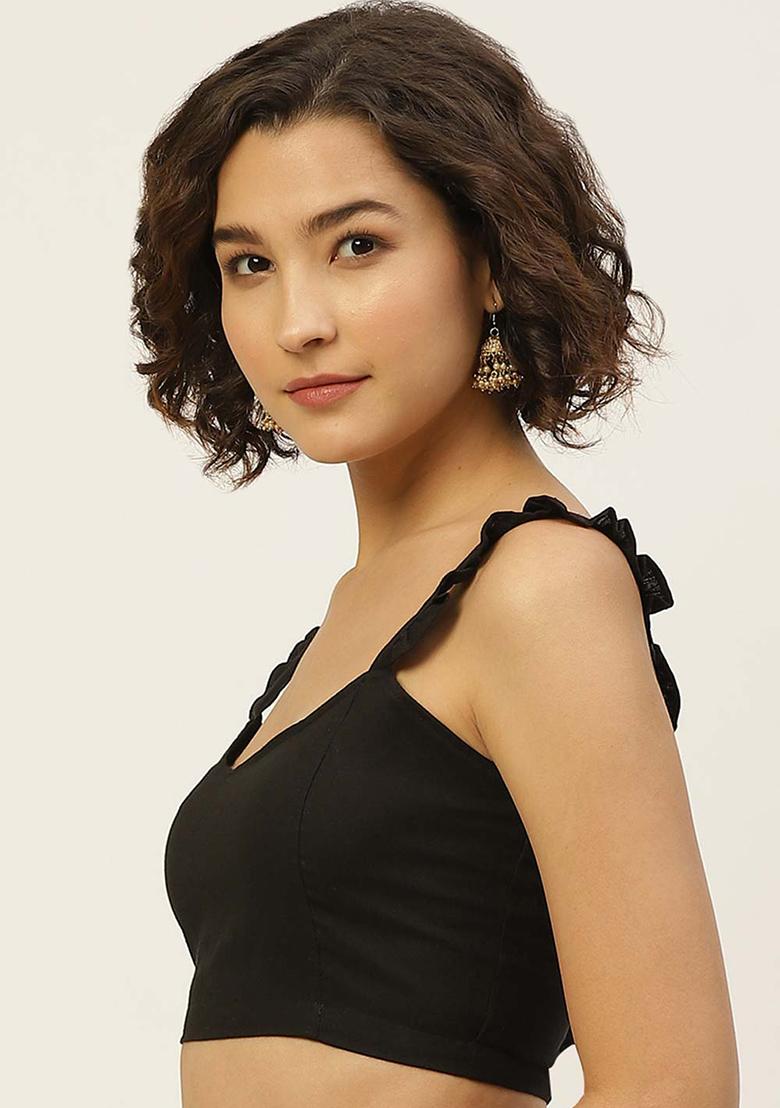 Black Solid Cotton Blouse - Indya