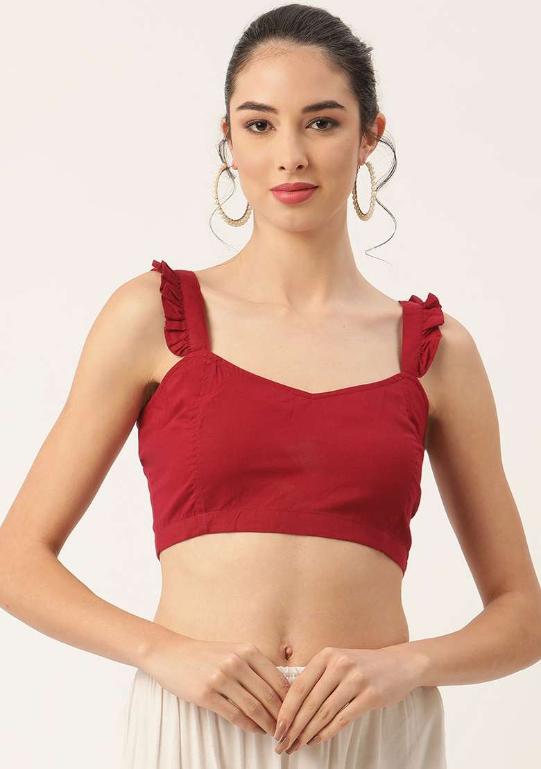 Maroon Solid Cotton Blouse - Indya
