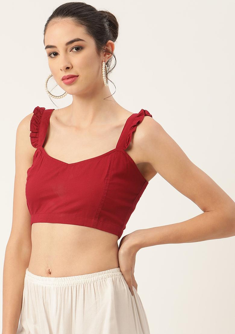 Maroon Solid Cotton Blouse - Indya