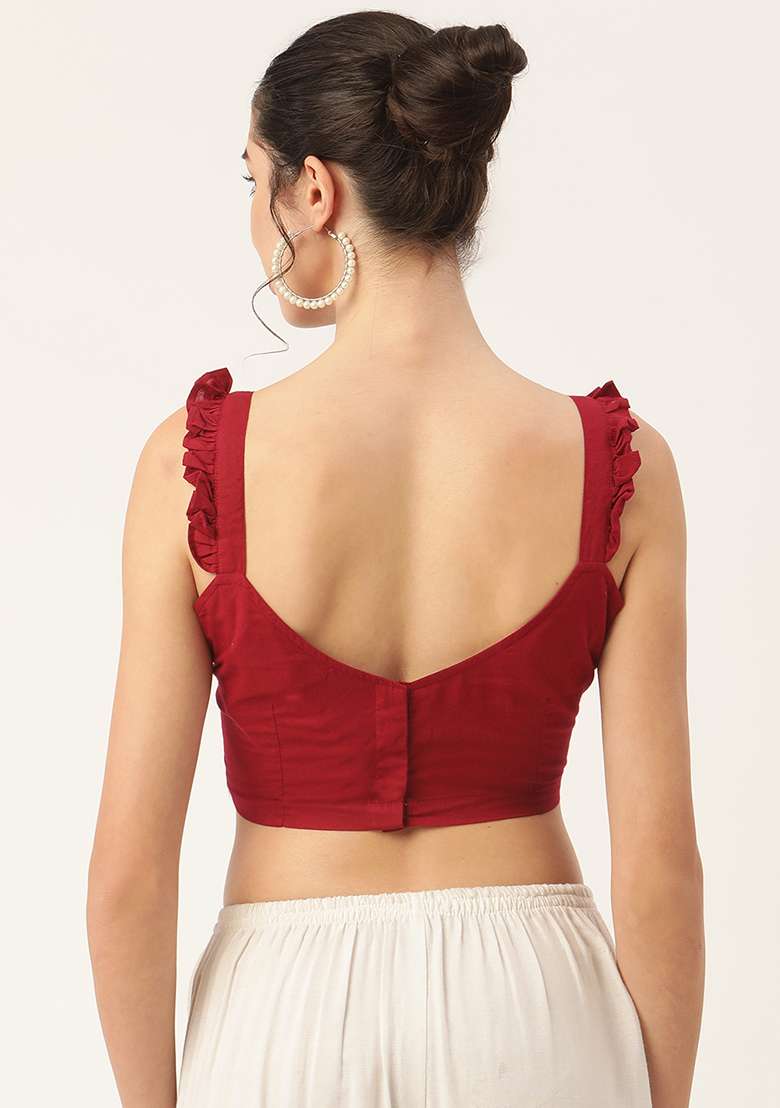 Maroon Solid Cotton Blouse - Indya