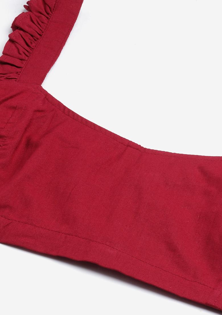 Maroon Solid Cotton Blouse - Indya