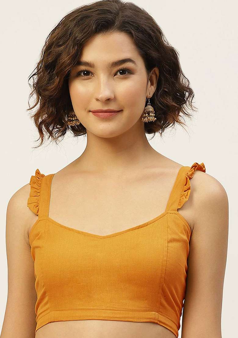 Yellow Solid Cotton Blouse - Indya