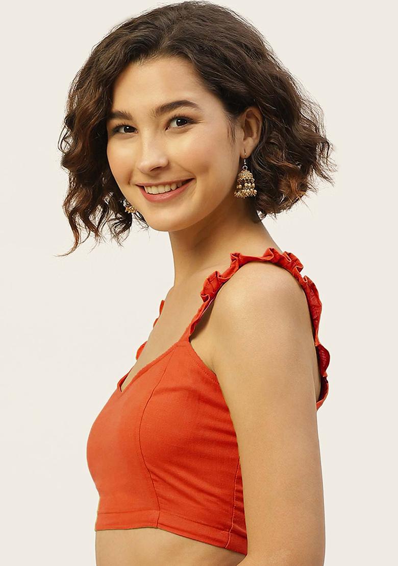 Rust Solid Cotton Blouse - Indya