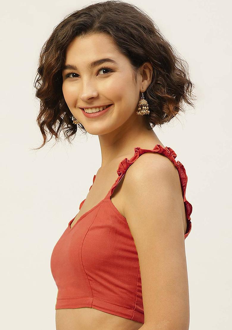 Peach Solid Cotton Blouse - Indya