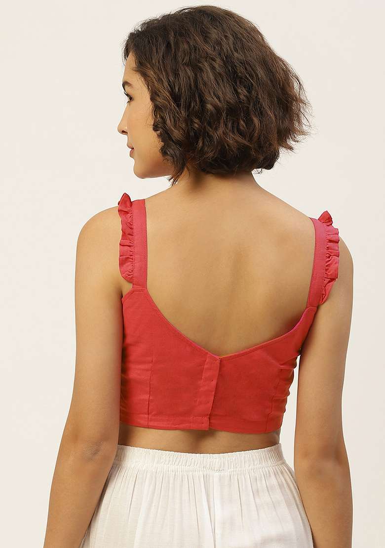 Peach Solid Cotton Blouse - Indya