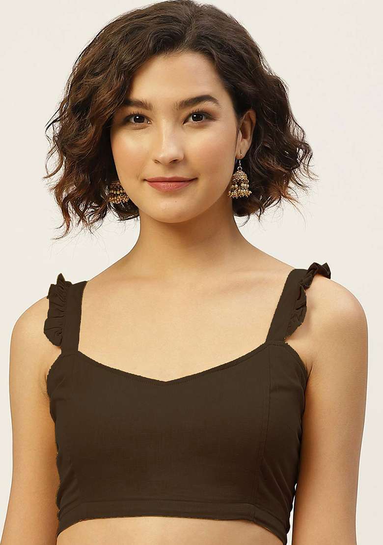 Brown Solid Cotton Blouse - Indya