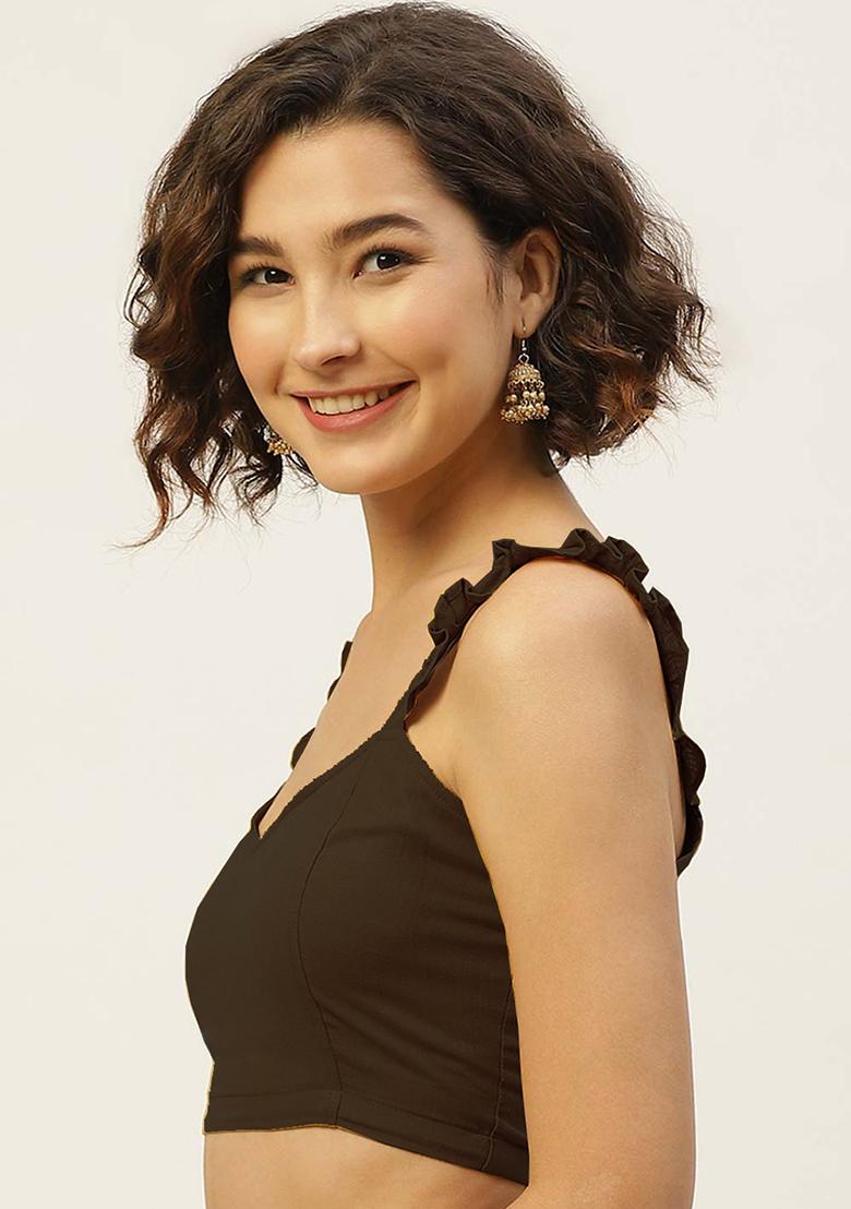 Brown Solid Cotton Blouse - Indya